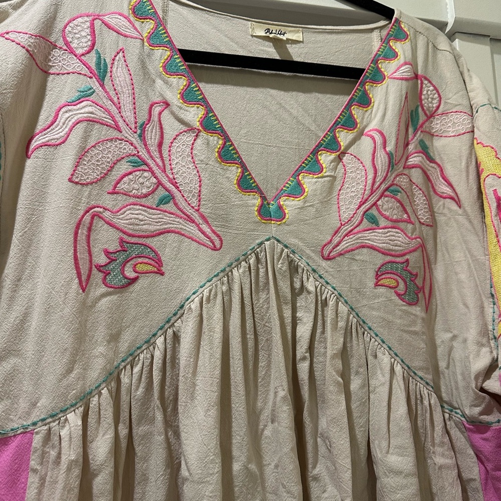 Cream and Pink Ruffled Midi Dress NWOT - Picture 3 of 4
